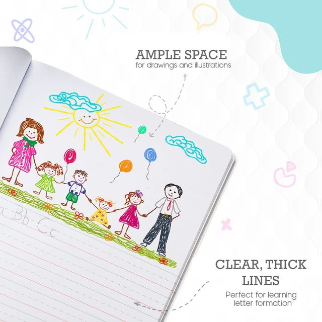 Alt view image 2 of 5 - Primary Composition Notebook K-2, Primary Journal Grades K 2, Preschool, 1st Grade, Kindergarten Notebooks, Primary Ruled - 9.75 x 7.50 - Sturdy Covers - 100 Sheets - Assorted Colors - (12 Pack)