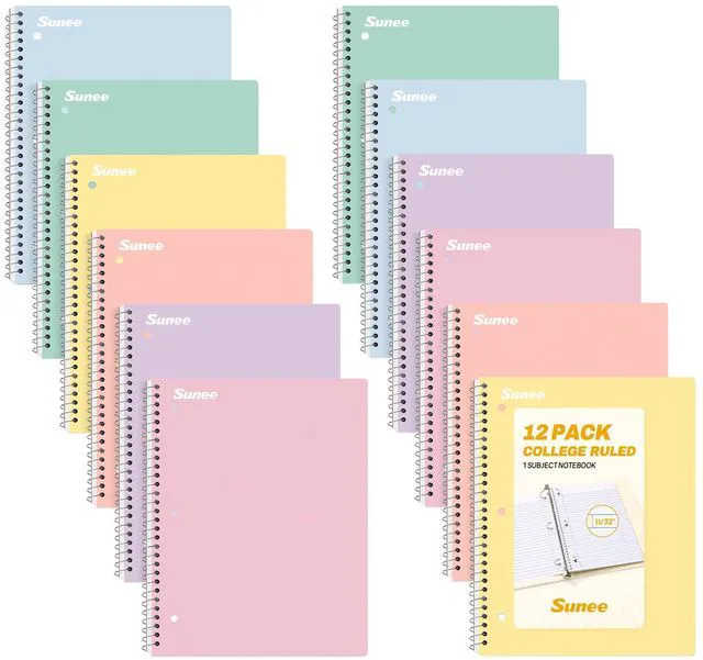Main image of Spiral Notebooks, 12 Pack, 1-Subject, College Ruled Paper, 8" x 10-1/2", 70 Sheets per Notebook, Assorted Pastel Colors Spiral Notebooks for School