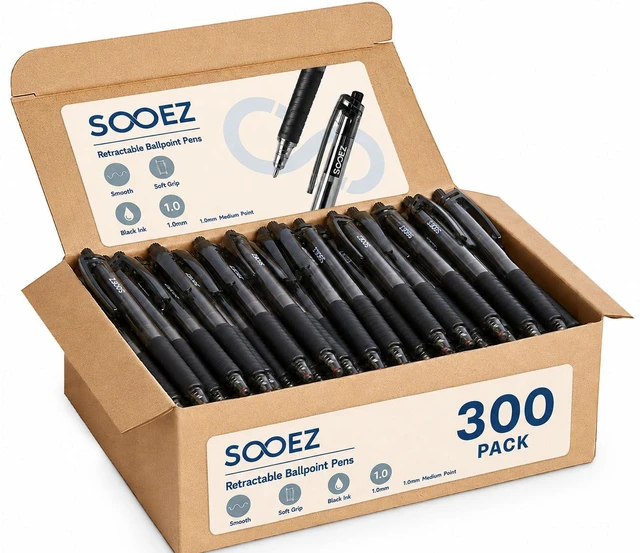 Main image of 300 Pack Bulk Pens Ballpoint, Smooth Writing Pens with Soft Grip Retractable Blue Ink Pens, Medium Point 1.0mm Pen for Journaling, Ballpoint Pen Office Supplies
