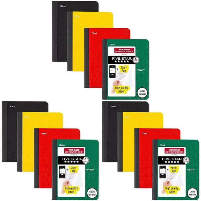 Main image of Composition Book + Study App, 12 Pack, Wide Ruled Paper, 7-1/2" x 9-3/4", 80 Sheets, Forest Green, Tidewater Blue, Fire Red and Harvest Yellow (950033B-ECM)