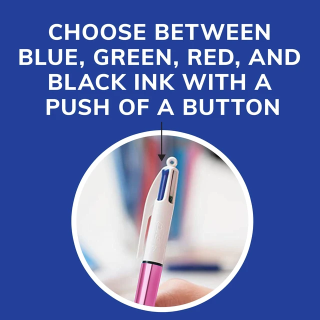 Alt view image 5 of 6 - 4 Color Shine Retractable Ballpoint Pen, 1.0 mm Point, 3-Count Assorted Wide Barrel for Comfort, Pink Metallic Barrels, Smooth Writing Experience, Long-Lasting Ink Supply, Assorted Ink Colors