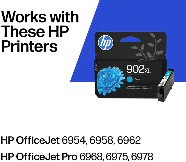 Alt view image 2 of 7 - 902XL Cyan High-Yield Ink Cartridge | Works with OfficeJet 6950, 6960, Pro 6960, 6970 Series | T6L86AN