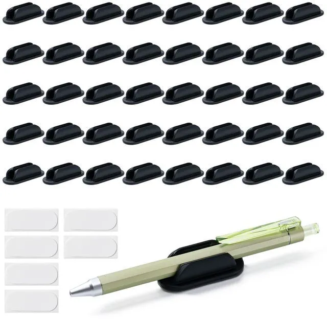 Main image of 40 Pack Adhesive Pencil Holders for Desk,Silicone Flexible Pen Holder for Wall, Office, School,Home,Classroom Must Haves,Teacher Supplies Accessories,Desk Organizer,Art Supply,Small Gift(40, Black)