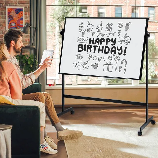 Alt view image 6 of 7 - Rolling Whiteboard Double Sided 46 x 32 Inches, Magnetic White Board Dry Erase on Wheels, Dry Erase Board with Stand for School, Office and Home, Silver Aluminium Frame, Black