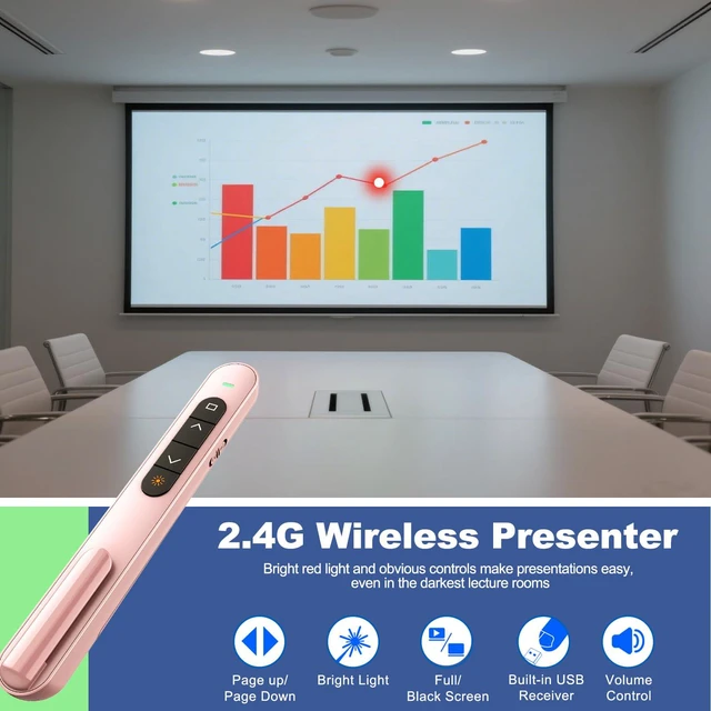 Alt view image 2 of 6 - Presentation Clicker with Volume Control, Wireless Presenter Remote Plug & Play 2.4GHz USB Slide Advancer Compatible with Mac/Windows, Works with PowerPoint, Keynote, and Google Slides