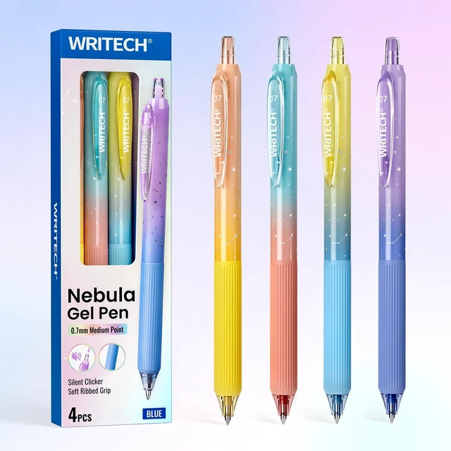 Main image of Gel Pens Fine Point: Blue Ink 0.7mm Retractable 4ct Smooth Writing with Aesthetic Gradient Color Barrel for Journaling Note Taking Silent Click No Smear Nebula Pen Set