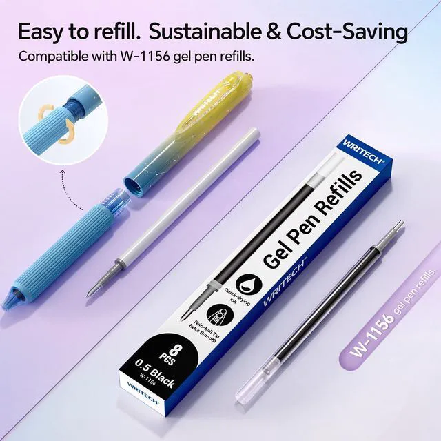 Alt view image 5 of 7 - Gel Pens Fine Point: Blue Ink 0.7mm Retractable 4ct Smooth Writing with Aesthetic Gradient Color Barrel for Journaling Note Taking Silent Click No Smear Nebula Pen Set