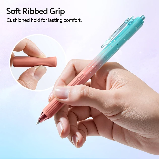 Alt view image 4 of 7 - Gel Pens Fine Point: Blue Ink 0.7mm Retractable 4ct Smooth Writing with Aesthetic Gradient Color Barrel for Journaling Note Taking Silent Click No Smear Nebula Pen Set