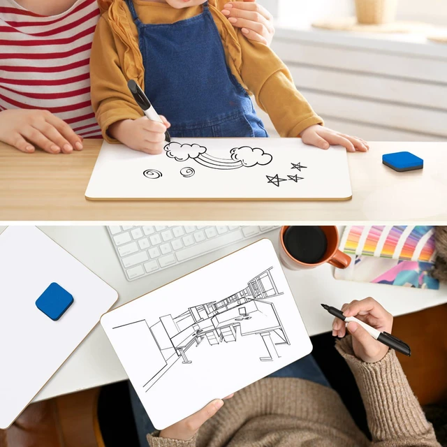 Alt view image 6 of 7 - Double Sided Dry Erase Board, 9'' x 12'' Small White Board, 24 Pack Reusable Double Sided Surface, Easy to Write and Erase, Portable Small Learning Board, Includes 24 Markers and 24 Erasers