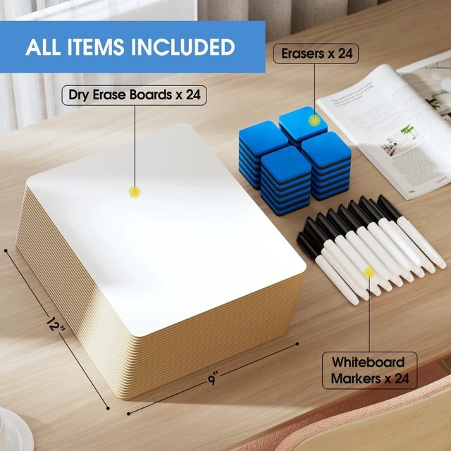 Alt view image 7 of 7 - Double Sided Dry Erase Board, 9'' x 12'' Small White Board, 24 Pack Reusable Double Sided Surface, Easy to Write and Erase, Portable Small Learning Board, Includes 24 Markers and 24 Erasers