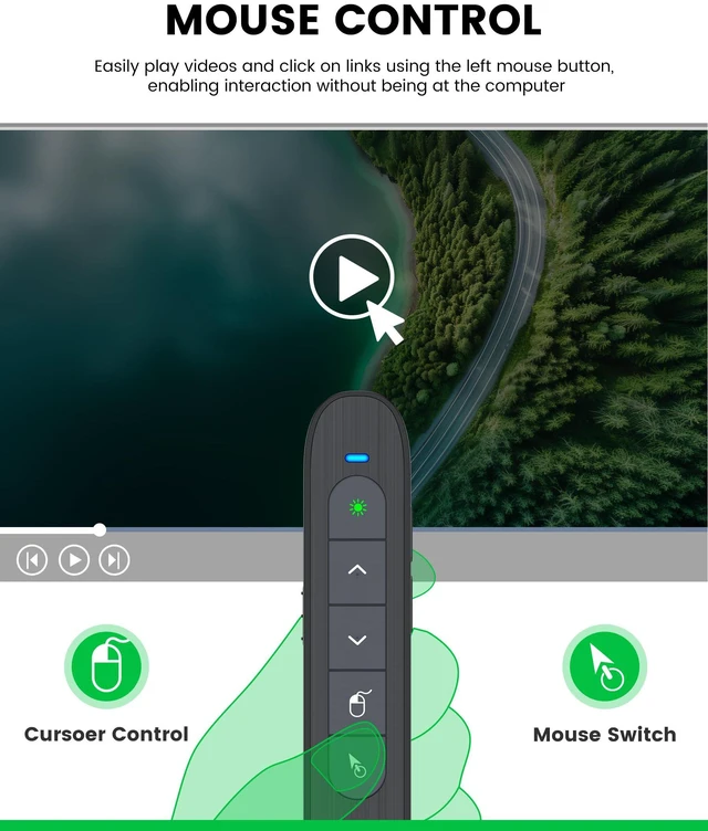 Alt view image 3 of 7 - Green Light Wireless Presentation Clicker with Air Mouse, 2.4GHz Rechargeable USB-A/USB-C PowerPoint Clicker Slide Advancer, Presenter for PC, Mac, Computer