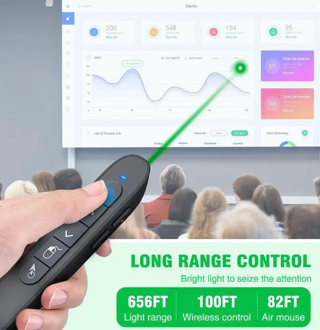Alt view image 6 of 7 - Green Light Wireless Presentation Clicker with Air Mouse, 2.4GHz Rechargeable USB-A/USB-C PowerPoint Clicker Slide Advancer, Presenter for PC, Mac, Computer