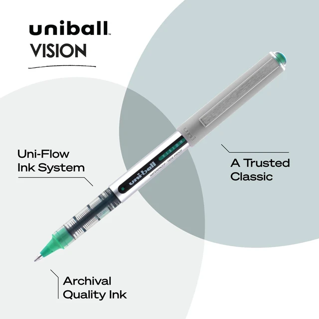 Alt view image 4 of 6 - Uniball Vision Rollerball Pens, Green Pens Pack of 12 - 0.7mm Fine Point Medium Ink - Japanese Pens, Smooth Writing Pens, School & Office Supplies