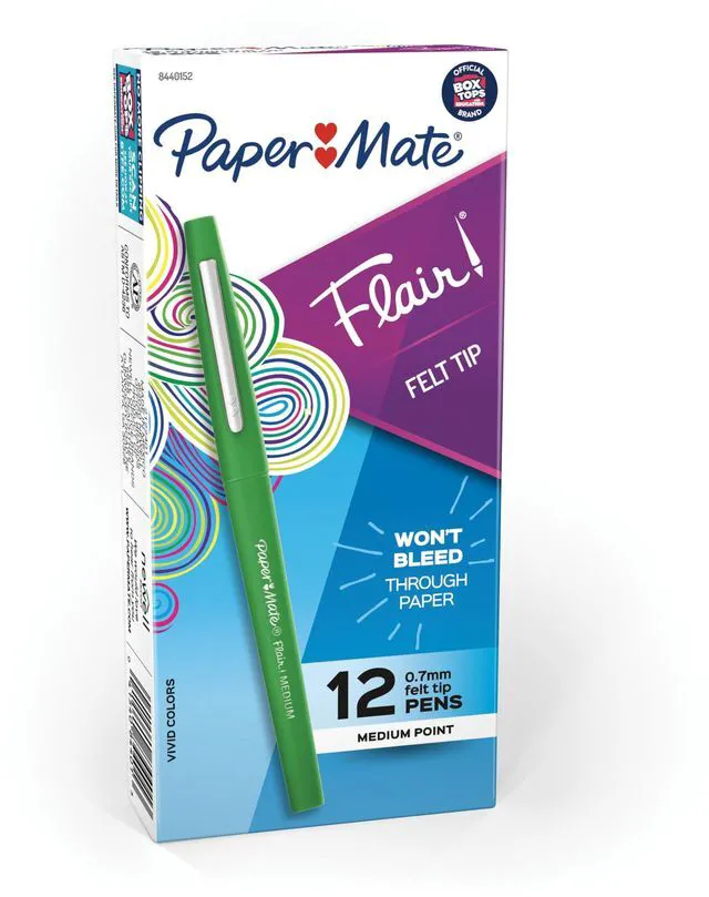 Main image of Flair Felt Tip Pens, Medium Point (0.7mm), Green Ink, 12 Count - Writing, Journaling, Desk Supplies