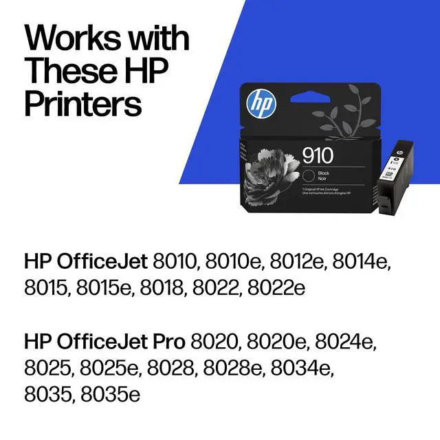 Alt view image 2 of 7 - 910 Black Ink Cartridge | Works with OfficeJet 8010, 8020 Series, OfficeJet Pro 8020, 8030 Series | Eligible for Instant Ink | 3YL61AN