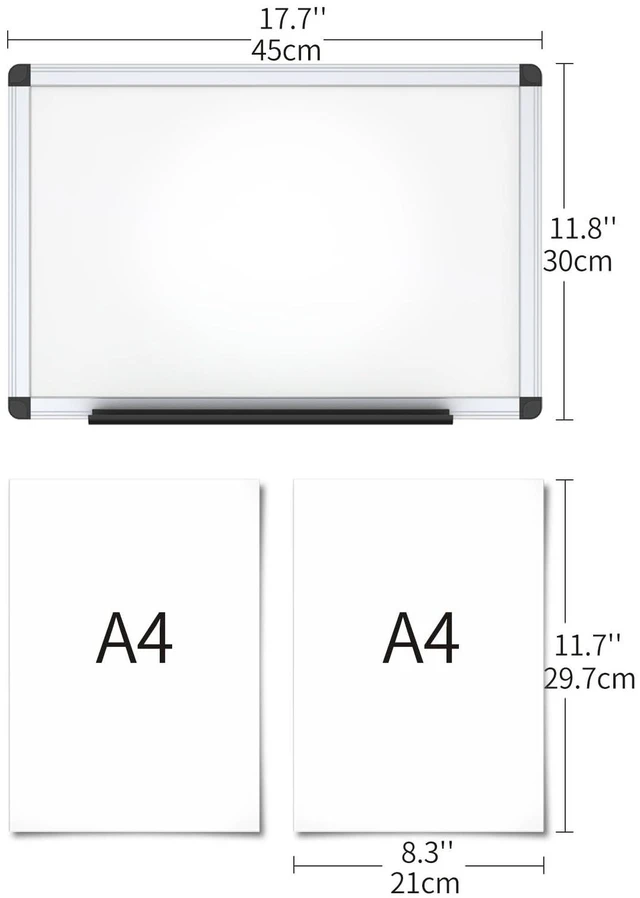 Alt view image 2 of 6 - Magnetic Whiteboard, 18 x 12 Inches, Dry Erase Board for Wall Includes 1 Eraser, 2 Markers & 4 Magnets, Aluminum Frame, for School Office and Home