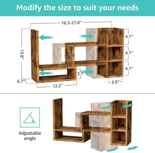 Alt view image 2 of 7 - Desk Shelves Desktop Organizer Shlef - Rustic Office Organization for Top of Desk Organizers and Accessories Corner Bookshelf Table Top Shelving Small Hutch Decorations for Office