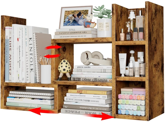 Main image of Desk Shelves Desktop Organizer Shlef - Rustic Office Organization for Top of Desk Organizers and Accessories Corner Bookshelf Table Top Shelving Small Hutch Decorations for Office