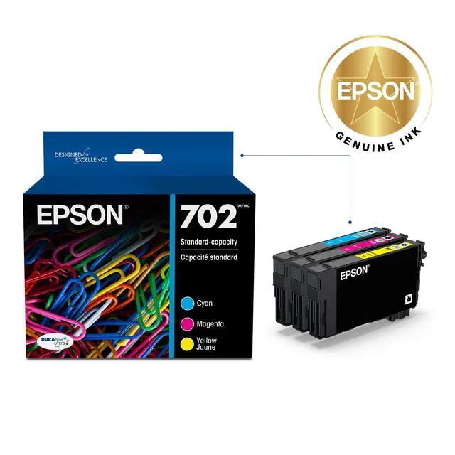 Alt view image 2 of 6 - 702 Genuine Ink Standard Capacity 3 Color Combo Pack T702520 Standard Capacity Cyan Magenta Yellow for WorkForce Pro WF-3720 WF-3730 WF-3733 Printers