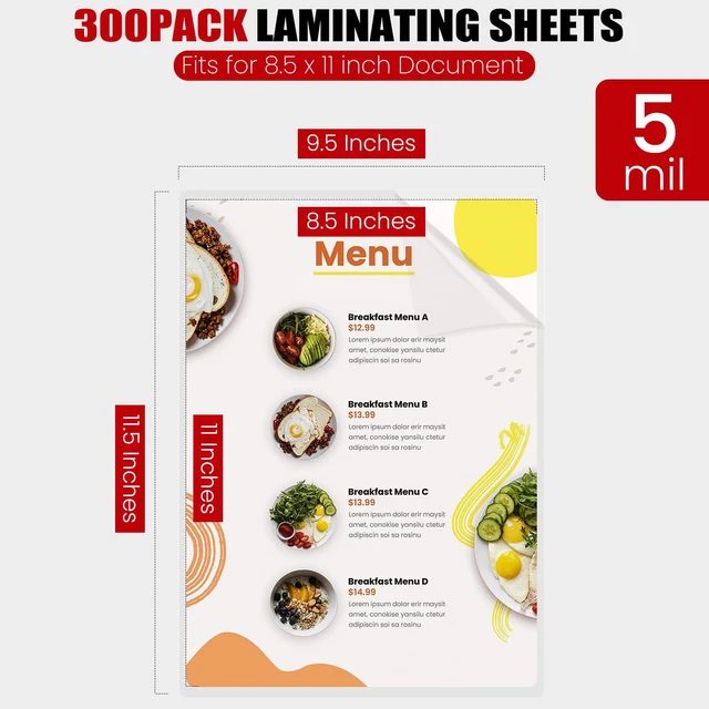 Alt view image 2 of 7 - 300 Pack Laminating Sheets, Holds 8.5 x 11 Inch Sheets,5 Mil 9 x 11.5 Inches Thermal Laminating Pouches for Laminator, Clear, Letter Size, Office and School Supplies