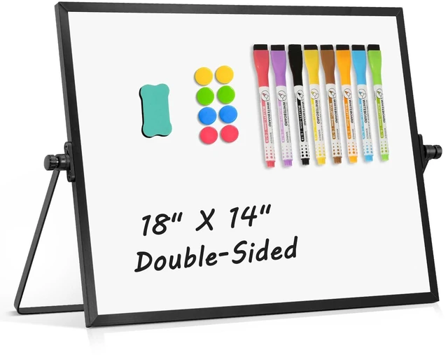 Main image of Double-Sided Magnetic White Board with Stand, 18" x 14" (Black) Dry Erase Board with Stand, Desktop Whiteboard Easel, Portable Small White board dry erase for Drawing, Office, Home
