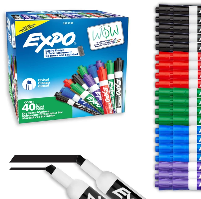 Main image of Dry Erase Markers, Low Odor Ink, Chisel Tip, 40 Count - Whiteboard, Calendar, Organization, Essential Supplies for Office, School, Classroom, Teachers