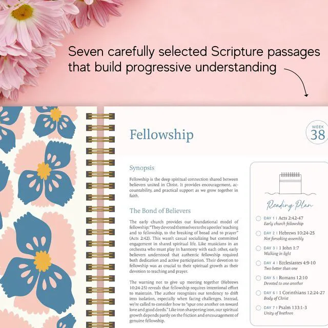 Alt view image 5 of 7 - Official in a Year, 52 Week Bible Study Guide (Floral) 52-Week Guided Reading Plan, Daily Devotional & Bible Study Journal for Women, Adults & Teens, Wide Margins for Notes, 8.5x11