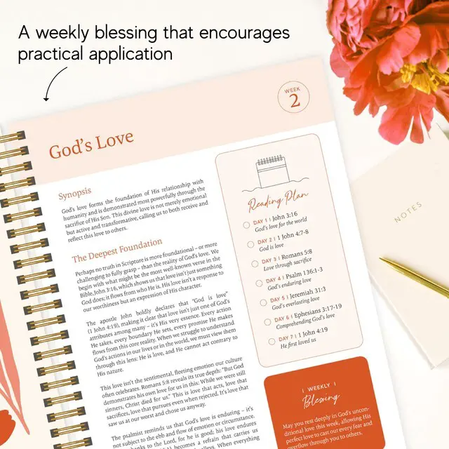 Alt view image 6 of 7 - Official in a Year, 52 Week Bible Study Guide (Floral) 52-Week Guided Reading Plan, Daily Devotional & Bible Study Journal for Women, Adults & Teens, Wide Margins for Notes, 8.5x11