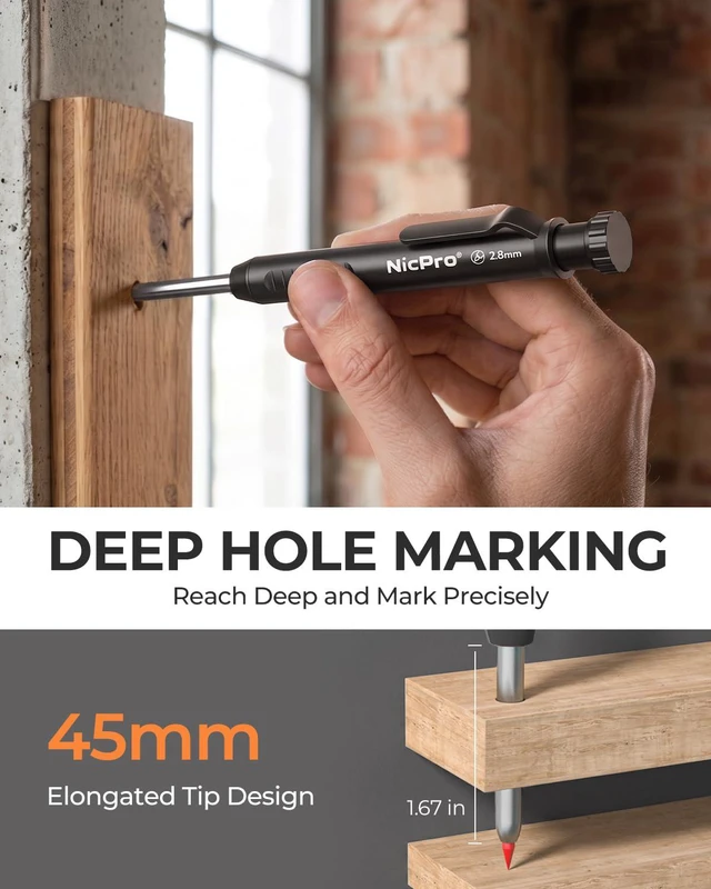 Alt view image 4 of 7 - Carpenter Pencil with Sharpener, 12Pcs Construction Pencil+52 Refill Deep Hole Marker for Construction, Heavy Duty Woodworking Pencil for Architect Marking (Red, Black, Yellow, Blue, Orange)