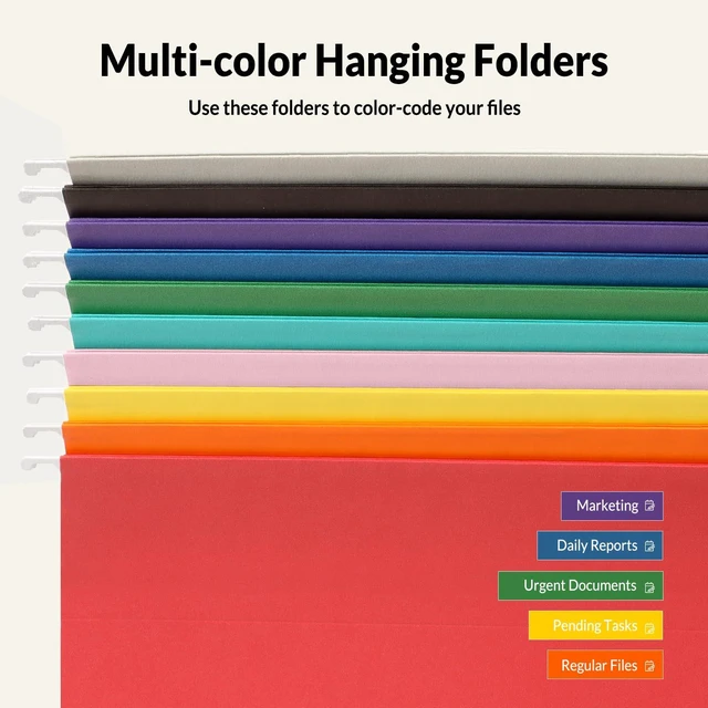 Alt view image 4 of 7 - Hanging File Folders, 50 Pack Letter Size Hanging File Folders with 1/5-cut Tabs, Stay Organized for Your Home and Office Bulk File, Documents and Paper,10 Assorted Colors