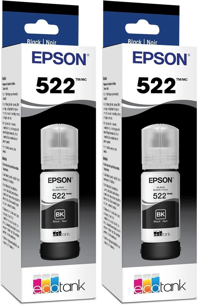 Main image of 522 EcoTank Black Ink, Ultra-High Capacity Bottle (T522120-S), Compatible with EcoTank 2720, 2800, 2803, 2840, 4700, 4800, 4810 (Pack of 2)