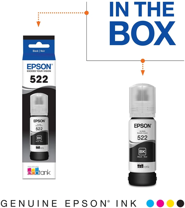 Alt view image 3 of 7 - 522 EcoTank Black Ink, Ultra-High Capacity Bottle (T522120-S), Compatible with EcoTank 2720, 2800, 2803, 2840, 4700, 4800, 4810 (Pack of 2)