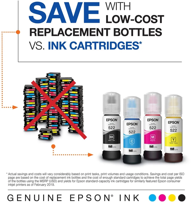 Alt view image 5 of 7 - 522 EcoTank Black Ink, Ultra-High Capacity Bottle (T522120-S), Compatible with EcoTank 2720, 2800, 2803, 2840, 4700, 4800, 4810 (Pack of 2)