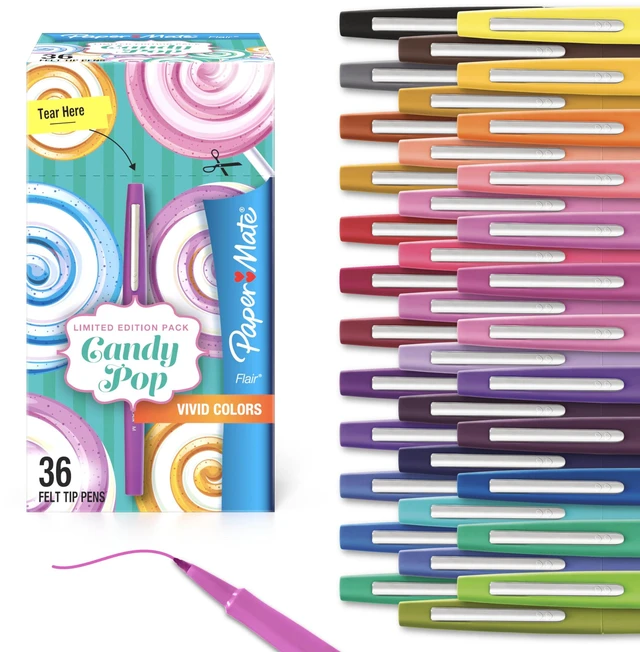 Main image of Flair Felt Tip Pens, Medium Point (0.7mm), Limited Edition Candy Pop Pack, 36 Count - Perfect for Teachers, Students, Expressive Writing, Drawing