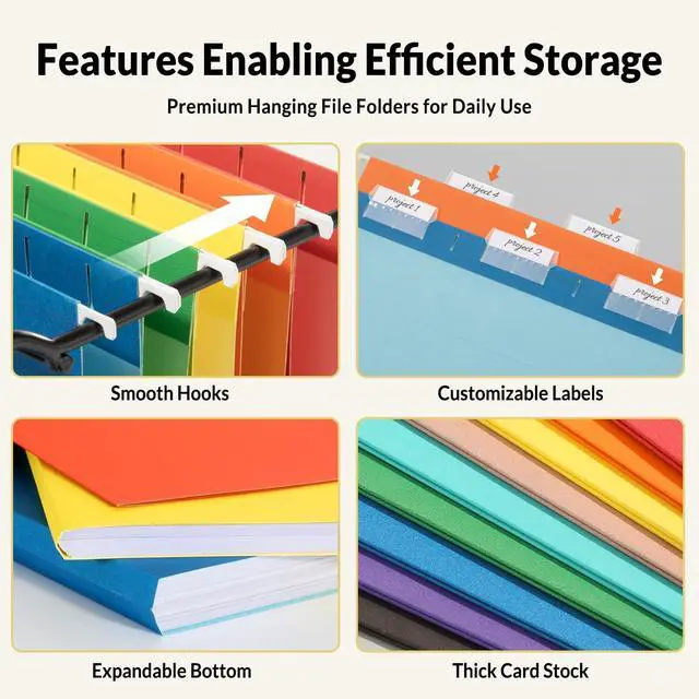 Alt view image 3 of 7 - Hanging File Folders, 50 Pack Letter Size Hanging File Folders with 1/5-cut Tabs, Stay Organized for Your Home and Office Bulk File, Documents and Paper,10 Assorted Colors