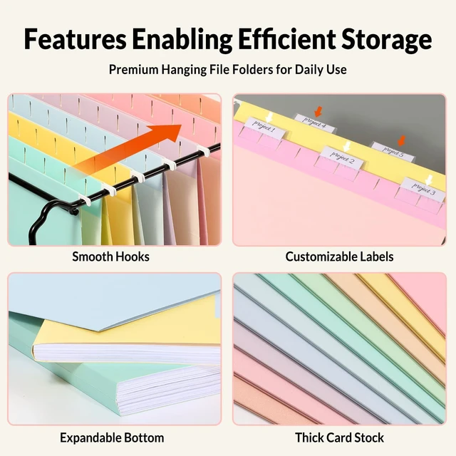 Alt view image 3 of 7 - Hanging File Folders, 50 Pack Letter Size Hanging File Folders with 1/5-cut Tabs, Stay Organized for Your Home and Office Bulk File, Documents and Paper, 10 Macaron Colors