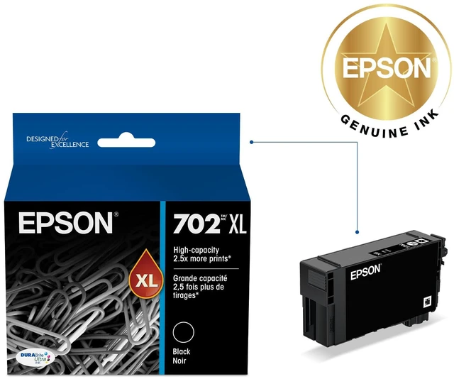 Alt view image 2 of 6 - 702XL Genuine High Capacity Black Ink Cartridge T702XL120 High Capacity for WorkForce Pro WF-3720 WF-3730 WF-3733 Printers