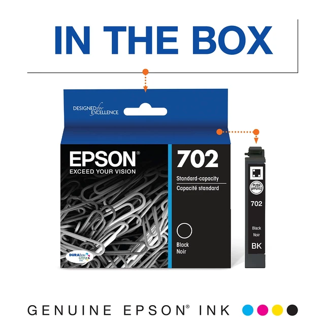 Alt view image 2 of 6 - 702 DURABrite Ultra Ink Standard Capacity Black Cartridge (T702120-S) Works with Workforce Pro WF-3720, 3730, 3733, 1 Count (Pack of 2)