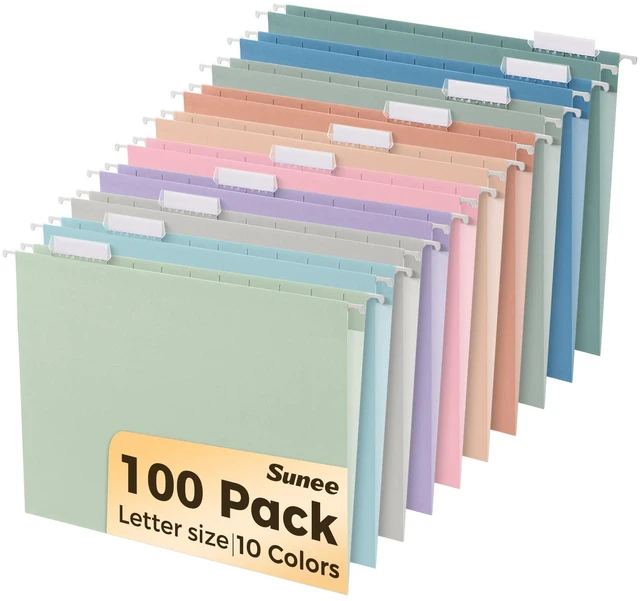Main image of Hanging File Folders, 100 Pack Letter Size Hanging File Folders with 1/5-cut Tabs, Stay Organized for Your Home and Office Bulk File, Documents and Paper, 10 Pastel Colors