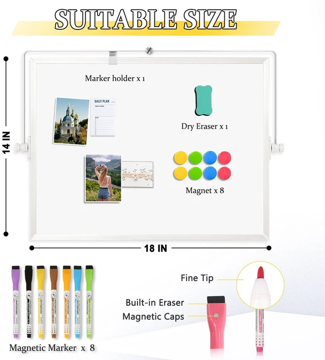 Alt view image 3 of 7 - Double-Sided Magnetic White Board with Stand, 18" x 14" Dry Erase Board with Stand, Desktop Whiteboard Easel, Portable Small White board dry erase for Drawing, Office, Home