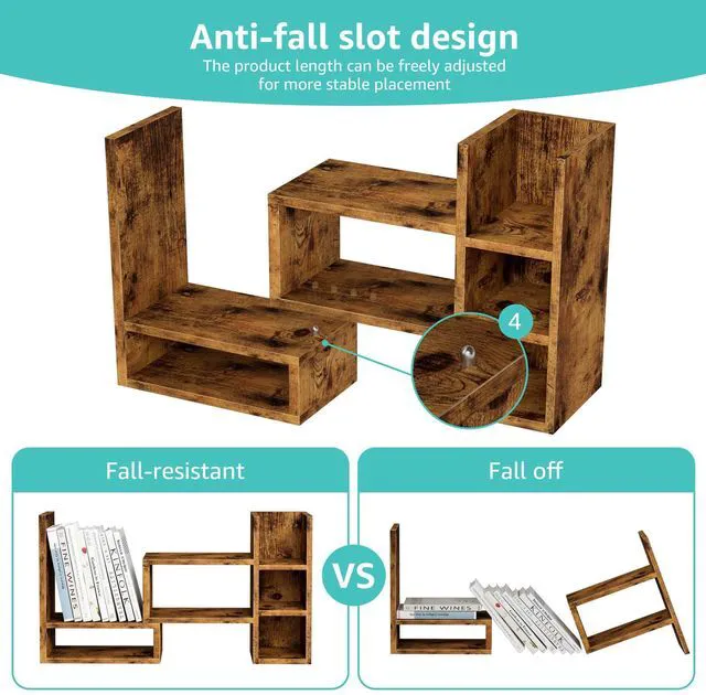 Alt view image 7 of 7 - Desk Shelves Desktop Organizer Shlef - Rustic Office Organization for Top of Desk Organizers and Accessories Corner Bookshelf Table Top Shelving Small Hutch Decorations for Office