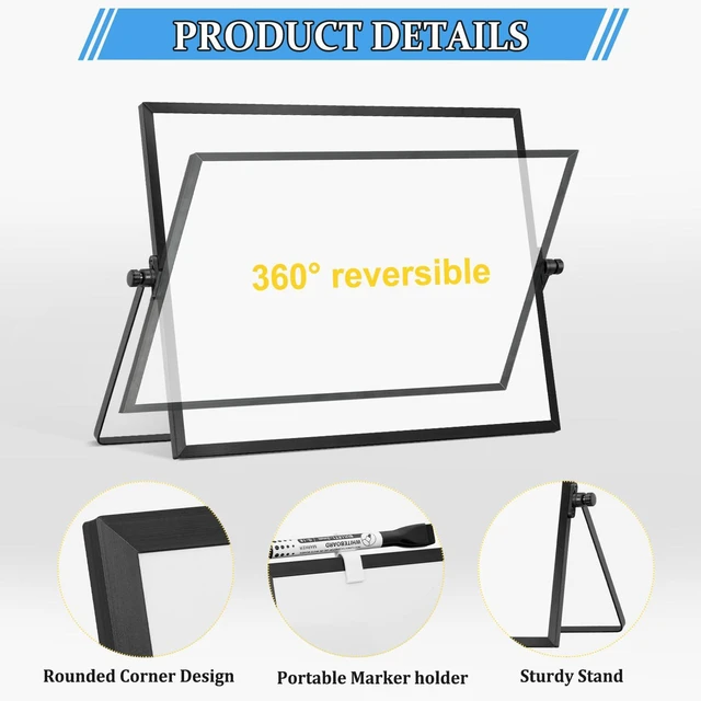 Alt view image 2 of 7 - Double-Sided Magnetic White Board with Stand, 18" x 14" (Black) Dry Erase Board with Stand, Desktop Whiteboard Easel, Portable Small White board dry erase for Drawing, Office, Home