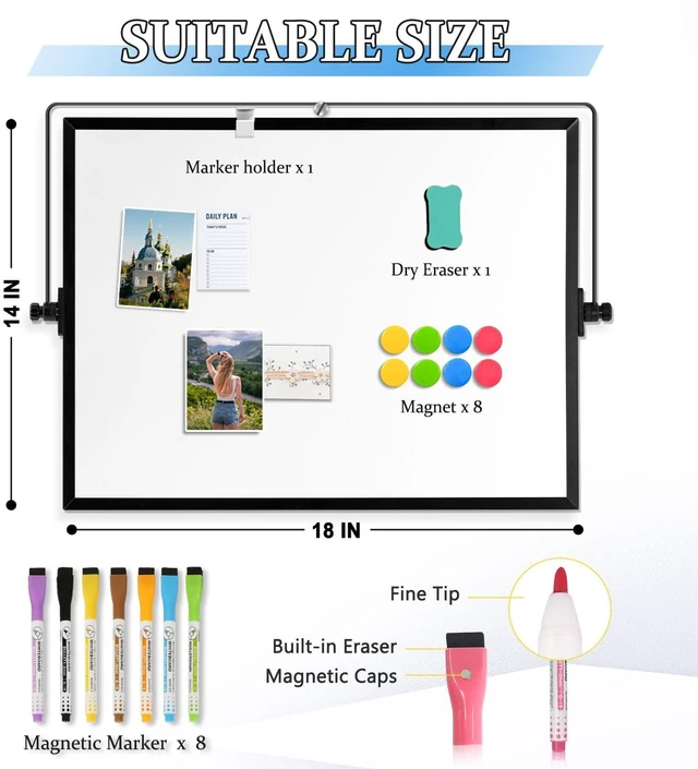 Alt view image 3 of 7 - Double-Sided Magnetic White Board with Stand, 18" x 14" (Black) Dry Erase Board with Stand, Desktop Whiteboard Easel, Portable Small White board dry erase for Drawing, Office, Home