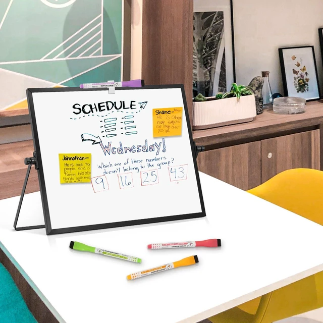 Alt view image 5 of 7 - Double-Sided Magnetic White Board with Stand, 18" x 14" (Black) Dry Erase Board with Stand, Desktop Whiteboard Easel, Portable Small White board dry erase for Drawing, Office, Home