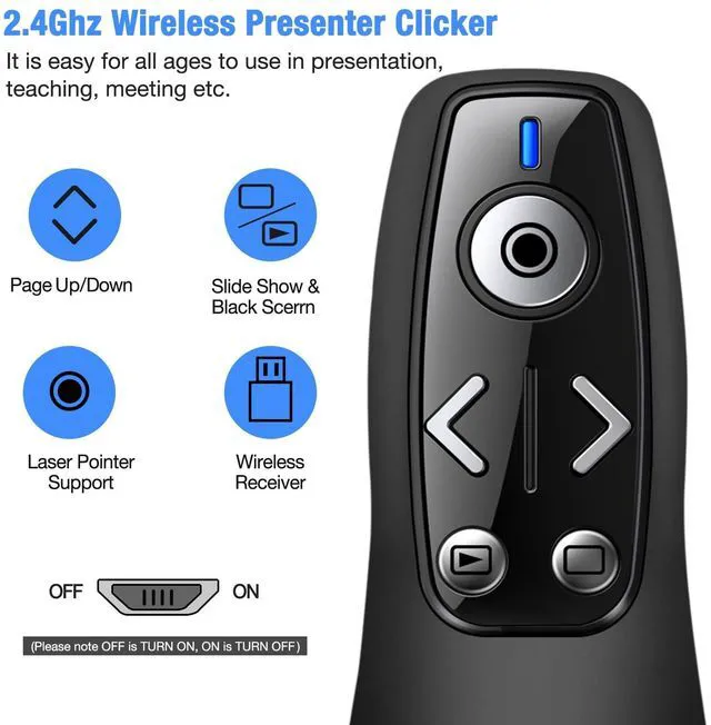 Alt view image 2 of 6 - Wireless Presenter Clicker with Digital Pointer for TV/LED/LCD, Spotlight, Magnifier, Annotation, Software Preloaded on 4GB USB Drive, Page Up/Down & Volume Control, Compatible with Windows/Mac