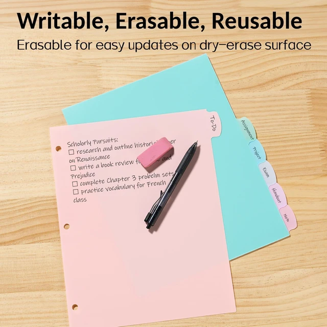 Alt view image 3 of 7 - 8 Tabs Plastic Write & Erase Binder Dividers with Tabs, 3 Sets Long-Lasting Dividers for 3 Ring Binder, Cute Pastels Binder Dividers Organizers for Student, Teacher, Office, Pastels Color