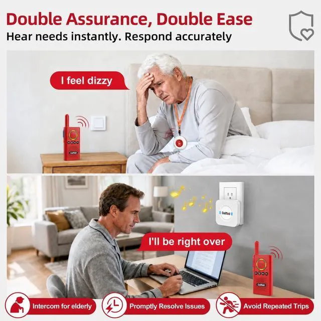 Alt view image 2 of 7 - Caregiver Pager Wireless Alert Button Home Wireless Intercom System Easy Use, Red Walkie Talkies for Seniors Long Range Room Intercoms 2 Way Radio for Elderly/Patient/Adults/Home/Office