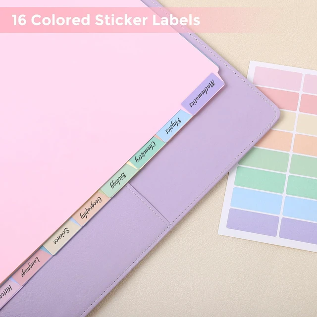 Alt view image 5 of 7 - Durable Plastic 8-Tab Dividers,6sets,Big Tab Dividers for 3 Ring Binder, Write&Erase 3 Ring Binder Dividers with Tabs,with Sticker LabelsPink