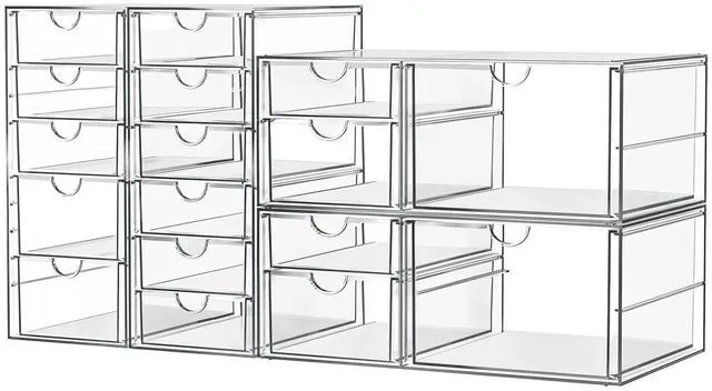 Main image of 17-Drawer Acrylic Storage & Makeup Organizer for Desk, Bath Smooth-glide drawers, clear acrylic, 4-set stackable, dustproof, wipe-clean, for serum samples, sheet masks, bobby pins