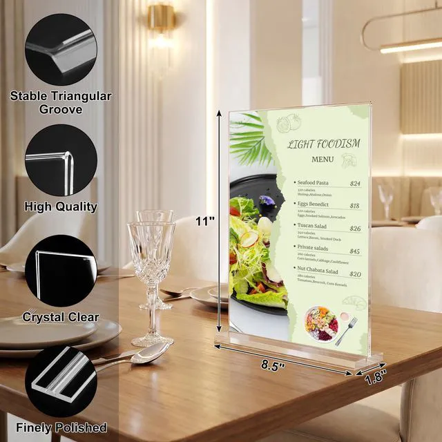 Alt view image 2 of 7 - 12 pack Acrylic Sign Holder 8.5 x 11, Clear Table Display Stand T-Shaped Plastic Menu Holder, Double-Sided Display, Vertical Sign Holder for Restaurant, Office, School, Store, and Home Use